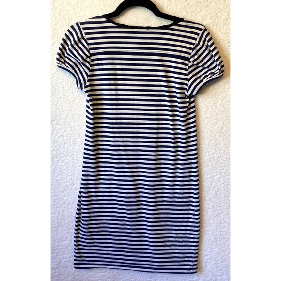 THEORY Striped Blue White Cotton Blend T-shirt Dress with Silk Trim Size‎ S - Picture 8 of 9